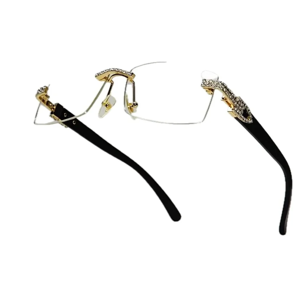 Rhinestone Rimless Sunglasses Men's Fashion Eyewear Hip Hop ShadesClear Lens New